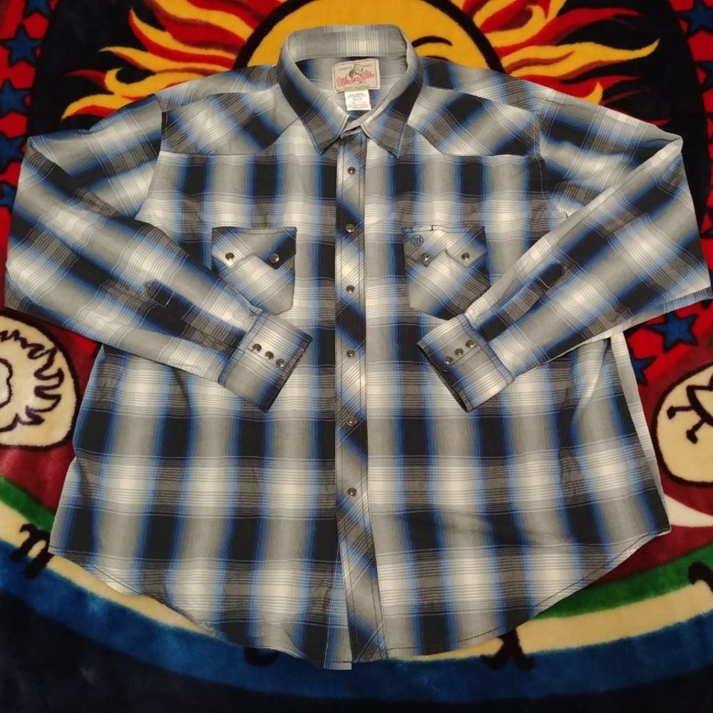 Wrangler XXL Blue/Black Plaid Long Sleeve Snaps